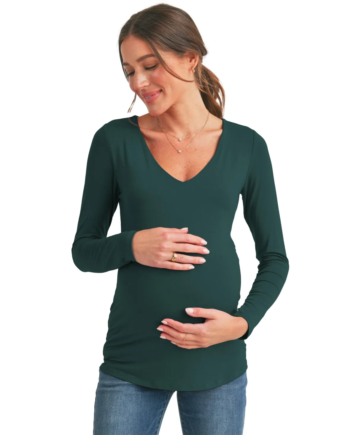 Maternity V-Neck Long-Sleeve Fitted Top by Hello Miz