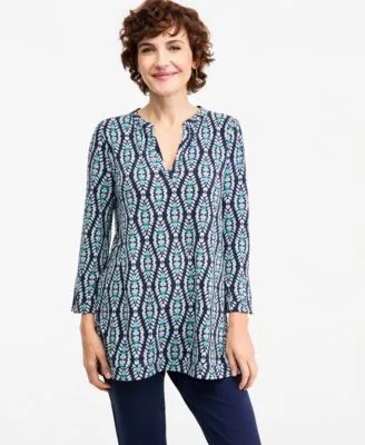 Opulent Travels 3/4 Sleeve Splitneck Tunic by JM Collection