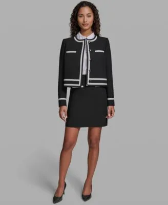 Cropped Round Neck Jacket Button Front Long Sleeve Top Woven Mini Skirt by Karl Lagerfeld