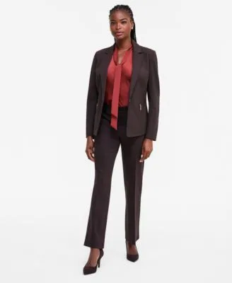 Tie Neck Blouse Notch Collar Blazer Straight Leg Trouser by Kasper