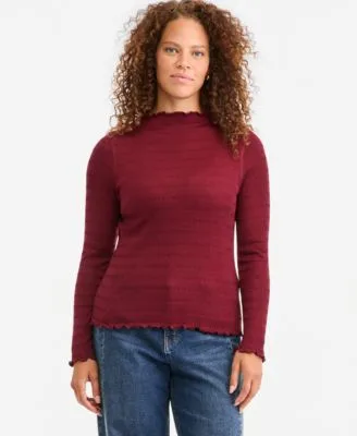 Long Sleeve Funnel Neck Puckered Rib Top by On 34th