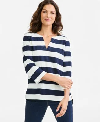 Printed Split Neck 3/4 Sleeve Tunic by Style & Co