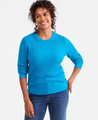 Mix Stitch Crewneck Cotton Sweater by Style & Co