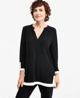 3/4 Sleeve Split Neck Tunic by JM Collection
