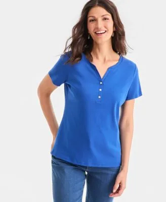 Short Sleeve Cotton Henley Top by Style & Co