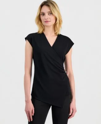 Cap Sleeve Faux Wrap Top by Anne Klein