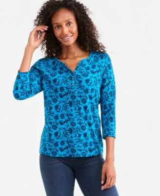 Printed 3/4 Sleeve Henley Top by Style & Co