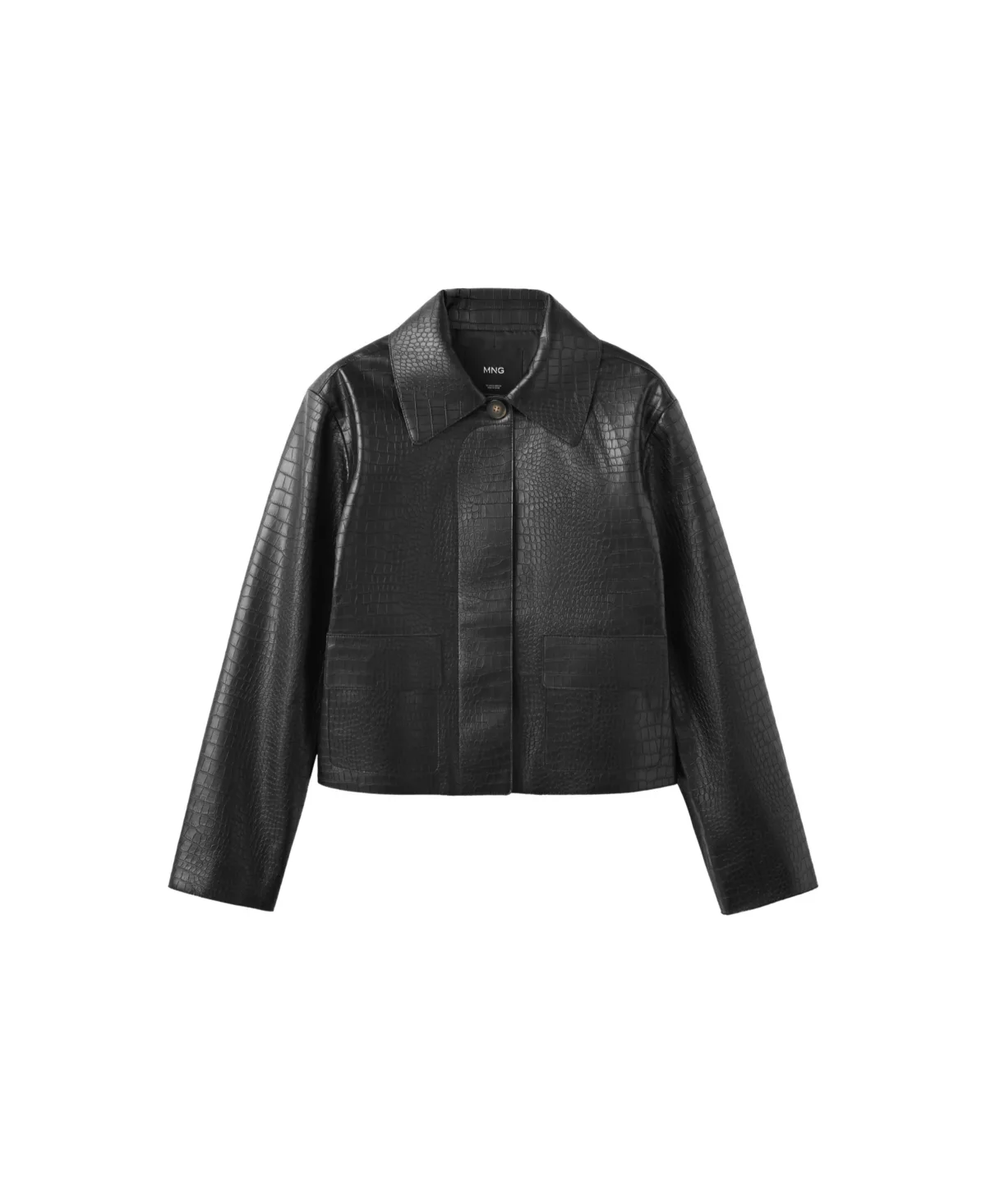 Crocodile-Effect Faux Leather Cropped Jacket by Mango