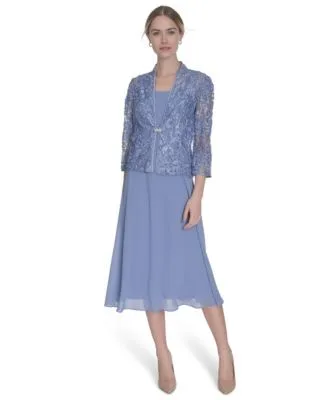 3/4 Sleeve Jacket with Crewneck Dress by Jessica Howard