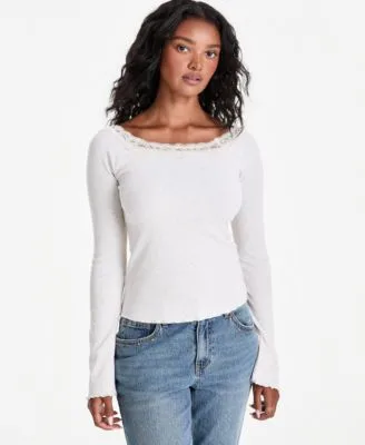 Lace Trim Scoop Neck Long Sleeve Top by And Now This