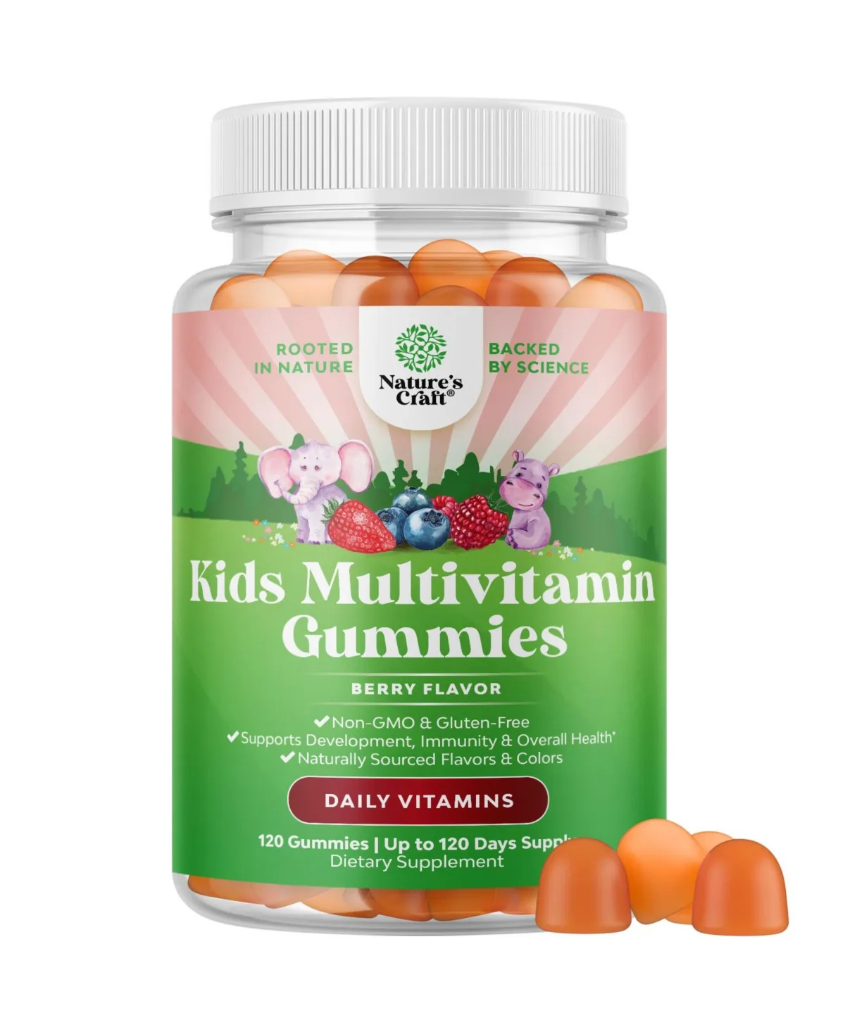 Multivitamin Gummies Ages 2+ - 14 Vitamins and Minerals Including A, B, C, D, E, Zinc and Chromium - 120 Count by Natures Craft
