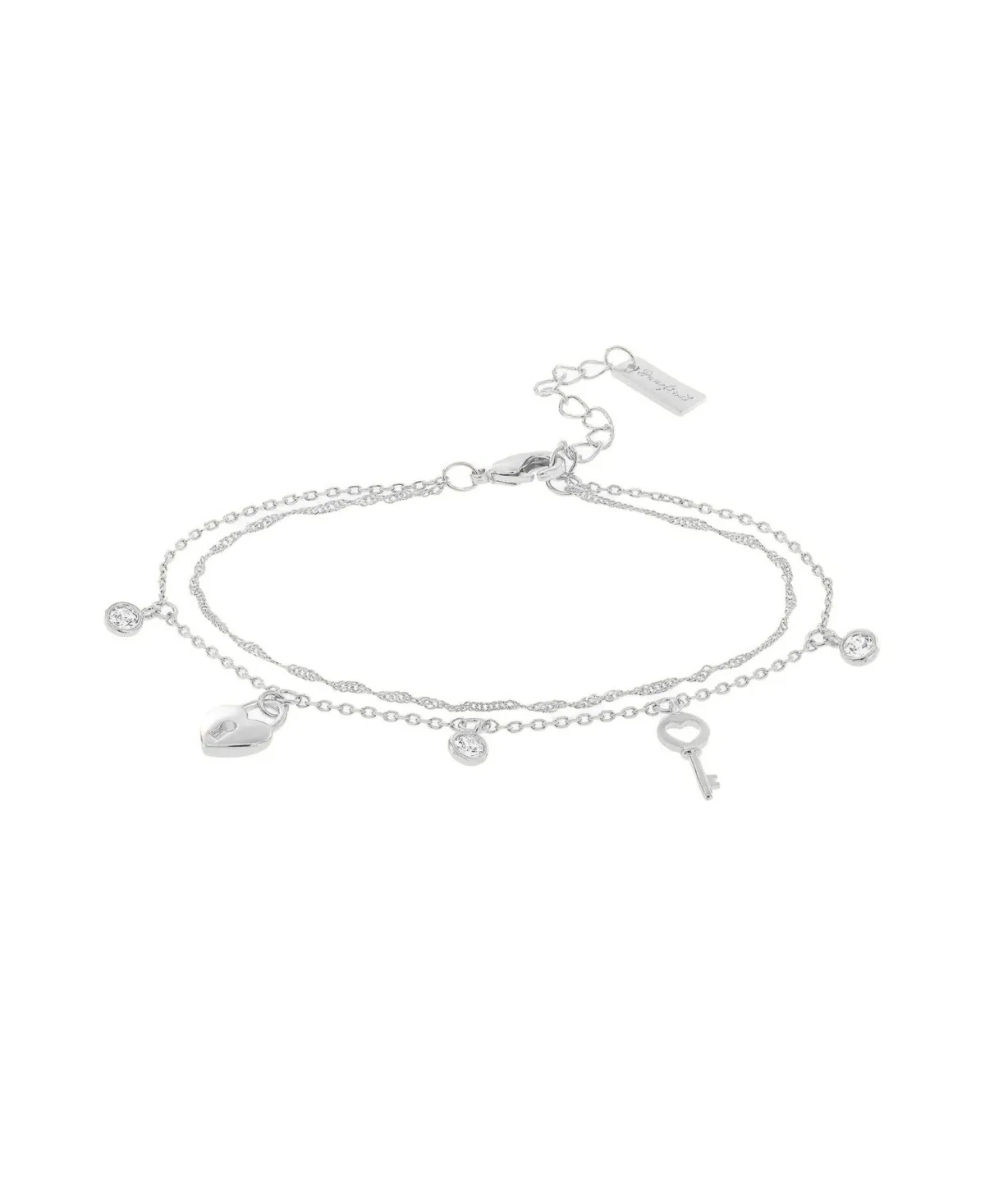 Josh & Chloe Crystal 14k Gold-Plated Luna Key and Lock Adjustable Double-Chain Bracelet