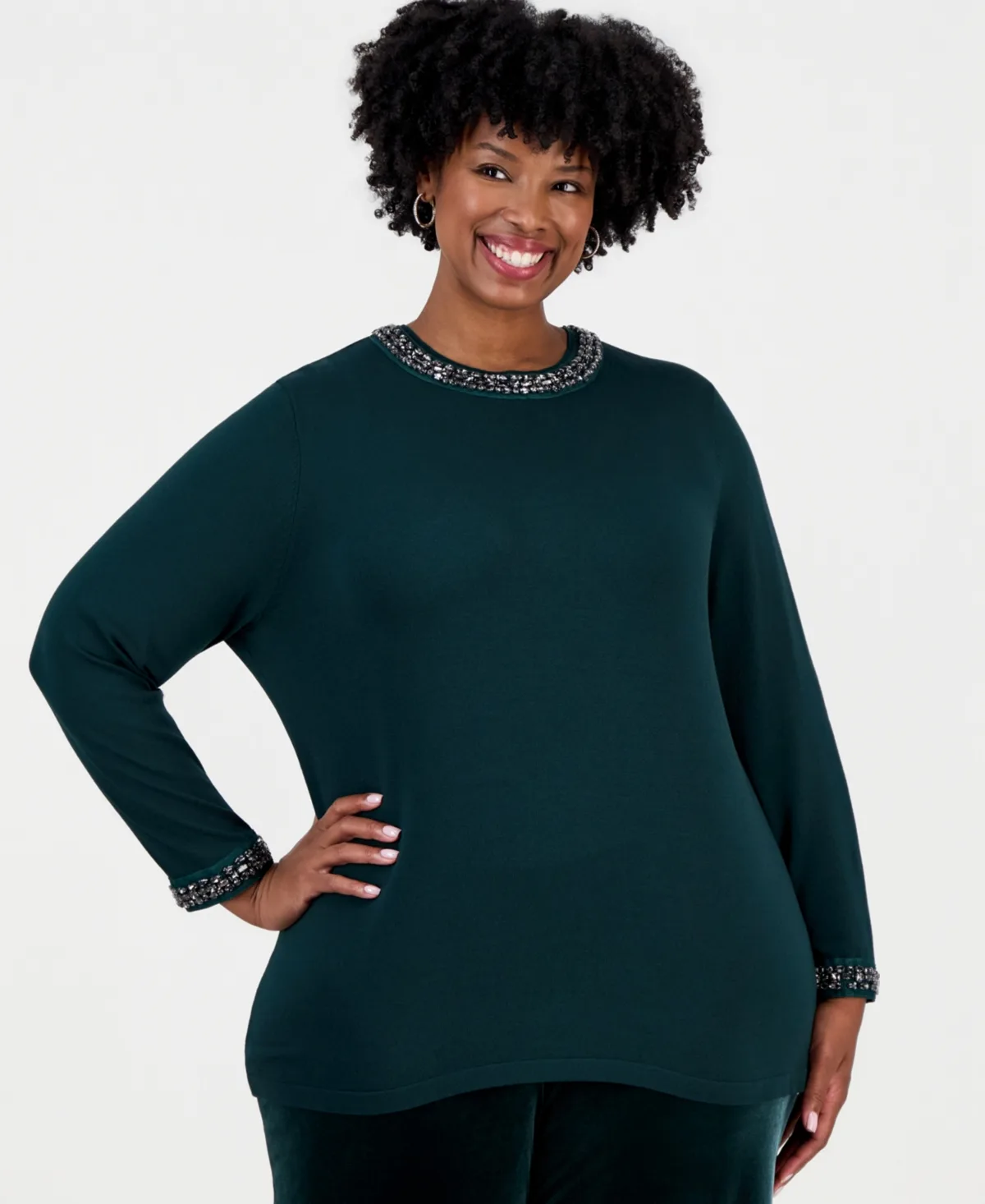 Rhinestone Embellished Keyhole Sweater by Anne Klein