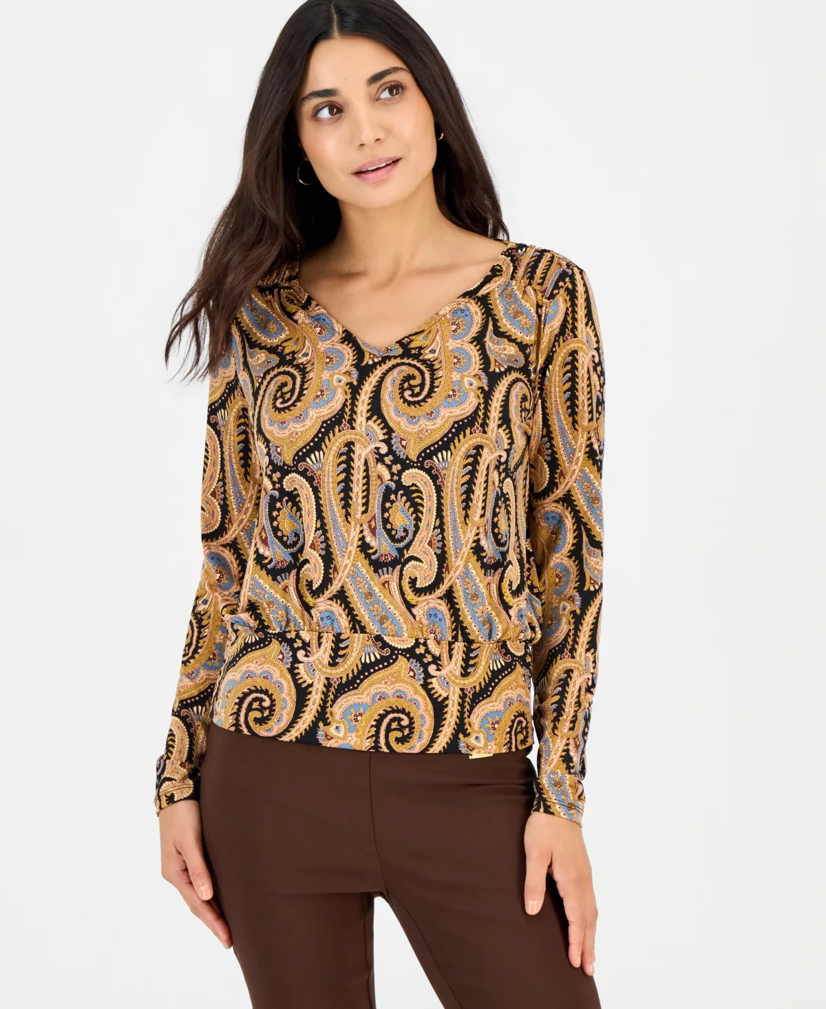 Long-Sleeve V-Neck Paisley Blouse by INC International Concepts