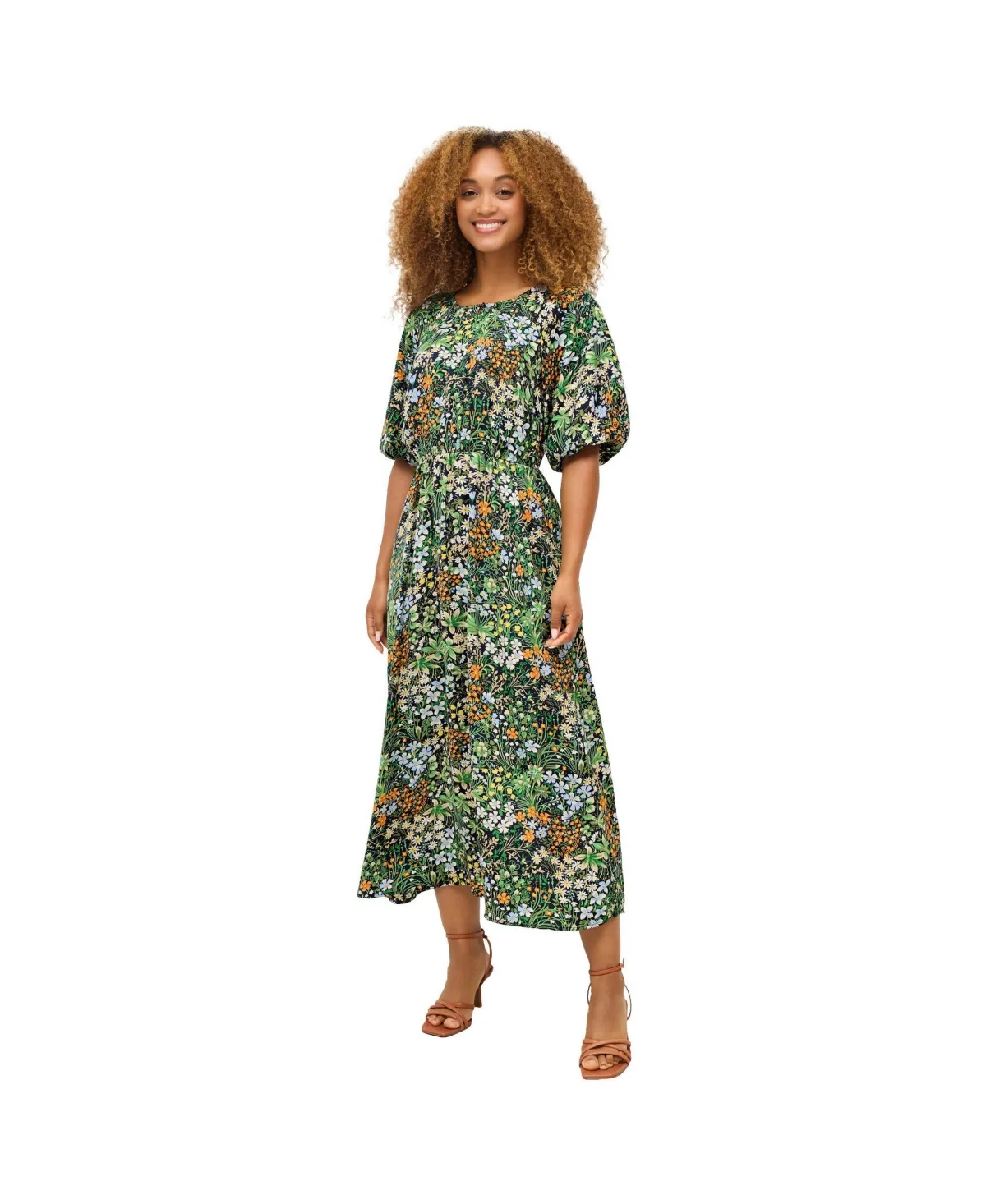 Satin Keyhole Empire Midi Dress by Ellos