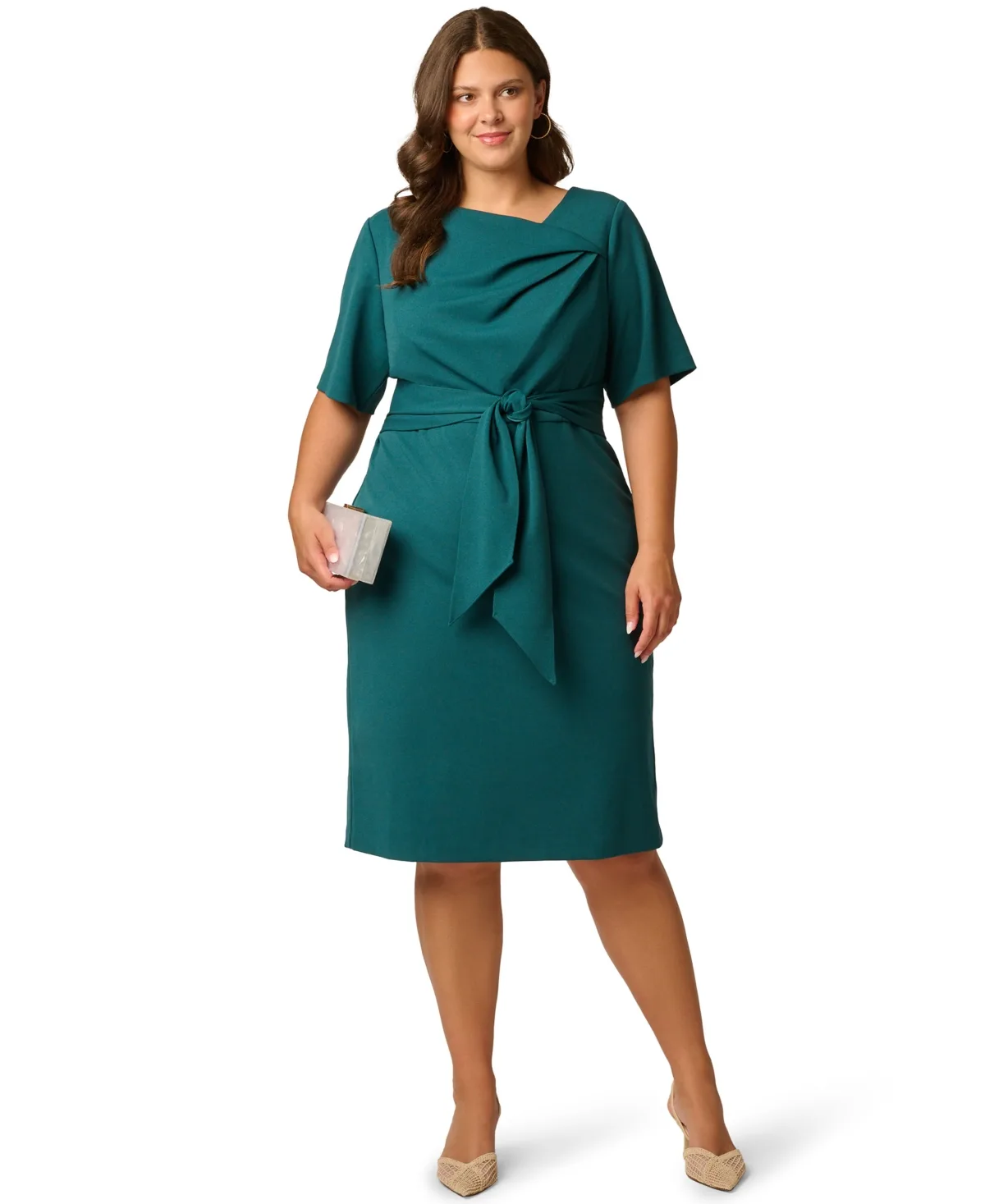 Crepe Asymmetrical Knee-Length Sheath Dress by Adrianna Papell