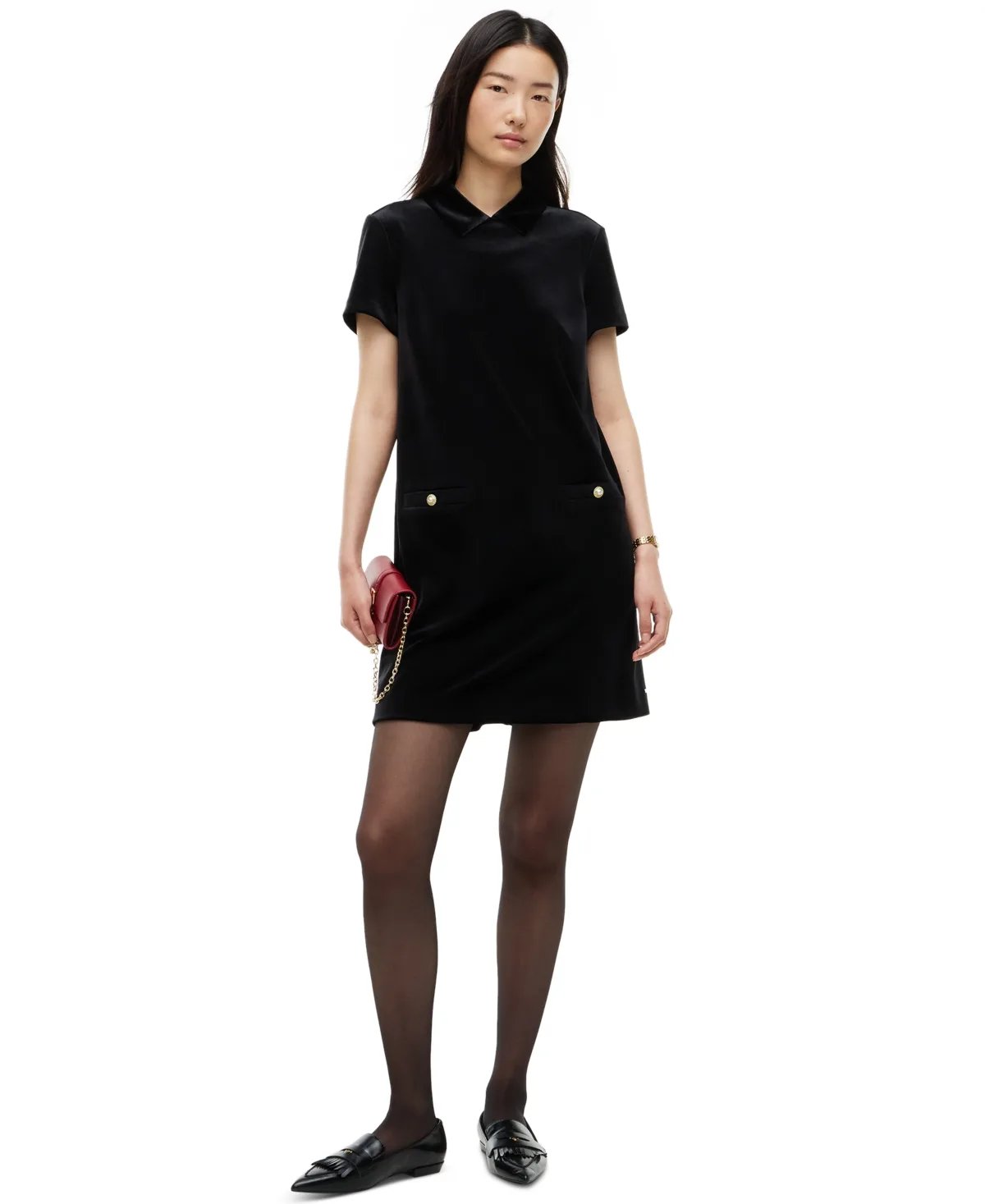 Velvet Short-Sleeve Point Collar Mini Dress by Tommy Hilfiger