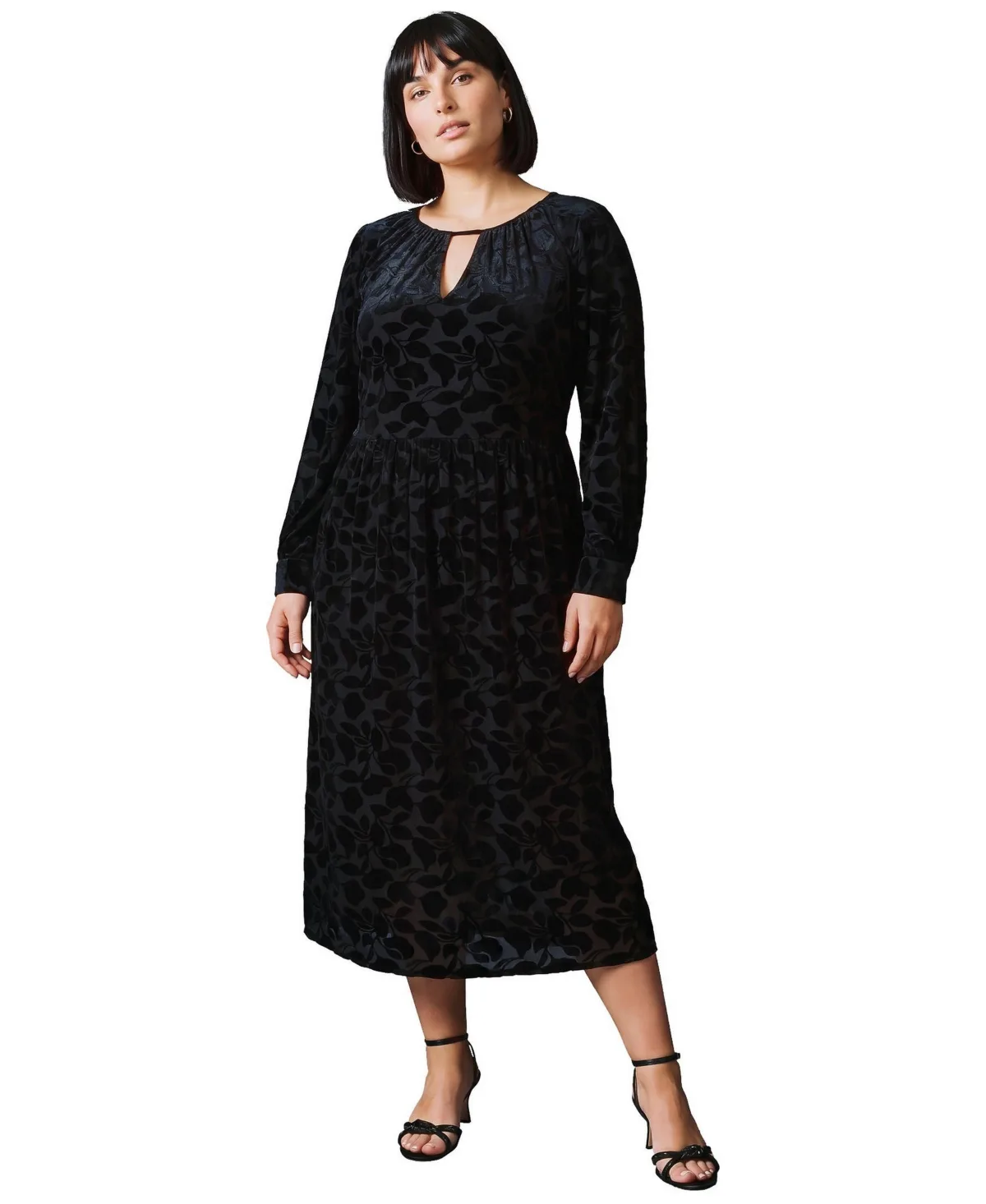 Velvet Burnout Keyhole Blouson-Sleeve Dress by Avenue