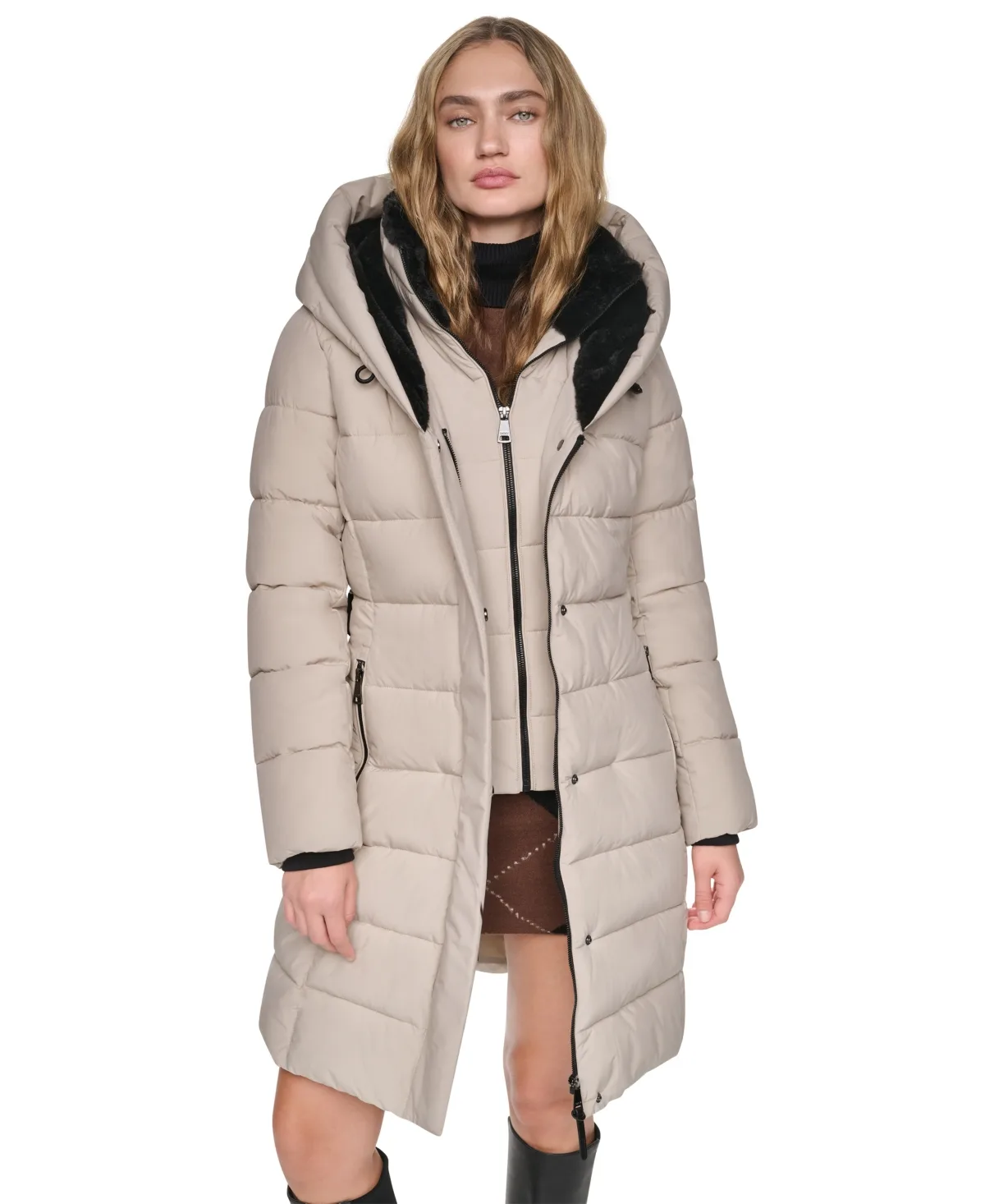 Belted Walker with Faux Fur Hood and Bib Coat