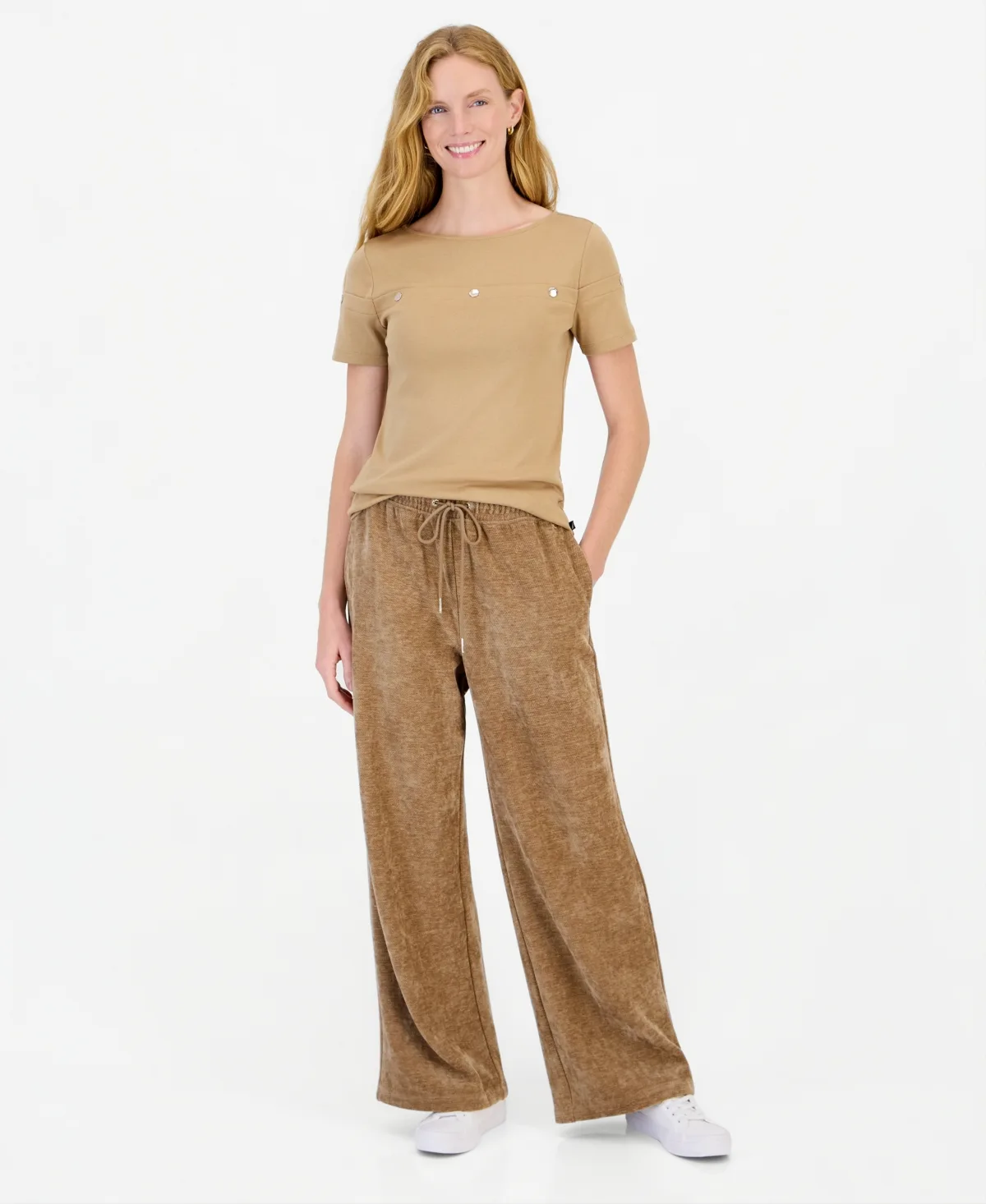 Twill Double Rib High-Rise Wide-Leg Drawstring Pants by Nautica