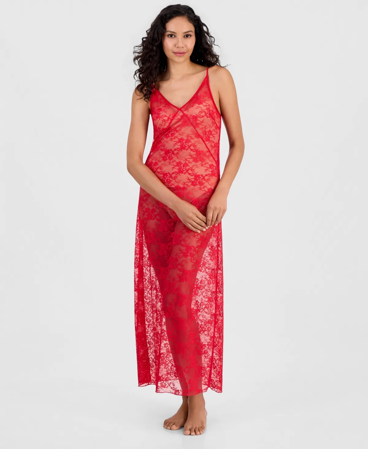 Sheer Floral V-Neck Lace Gown by INC International Concepts