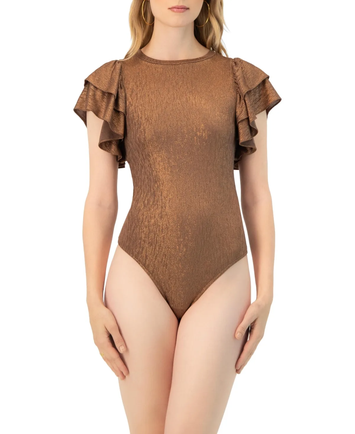 Ruffled Sleeve Round Neck Bodysuit by Ivonne