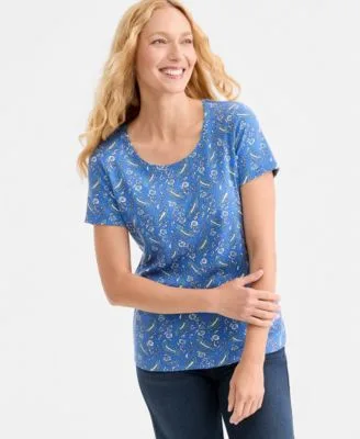 Printed Short Sleeve Scoop Neck Top by Style & Co