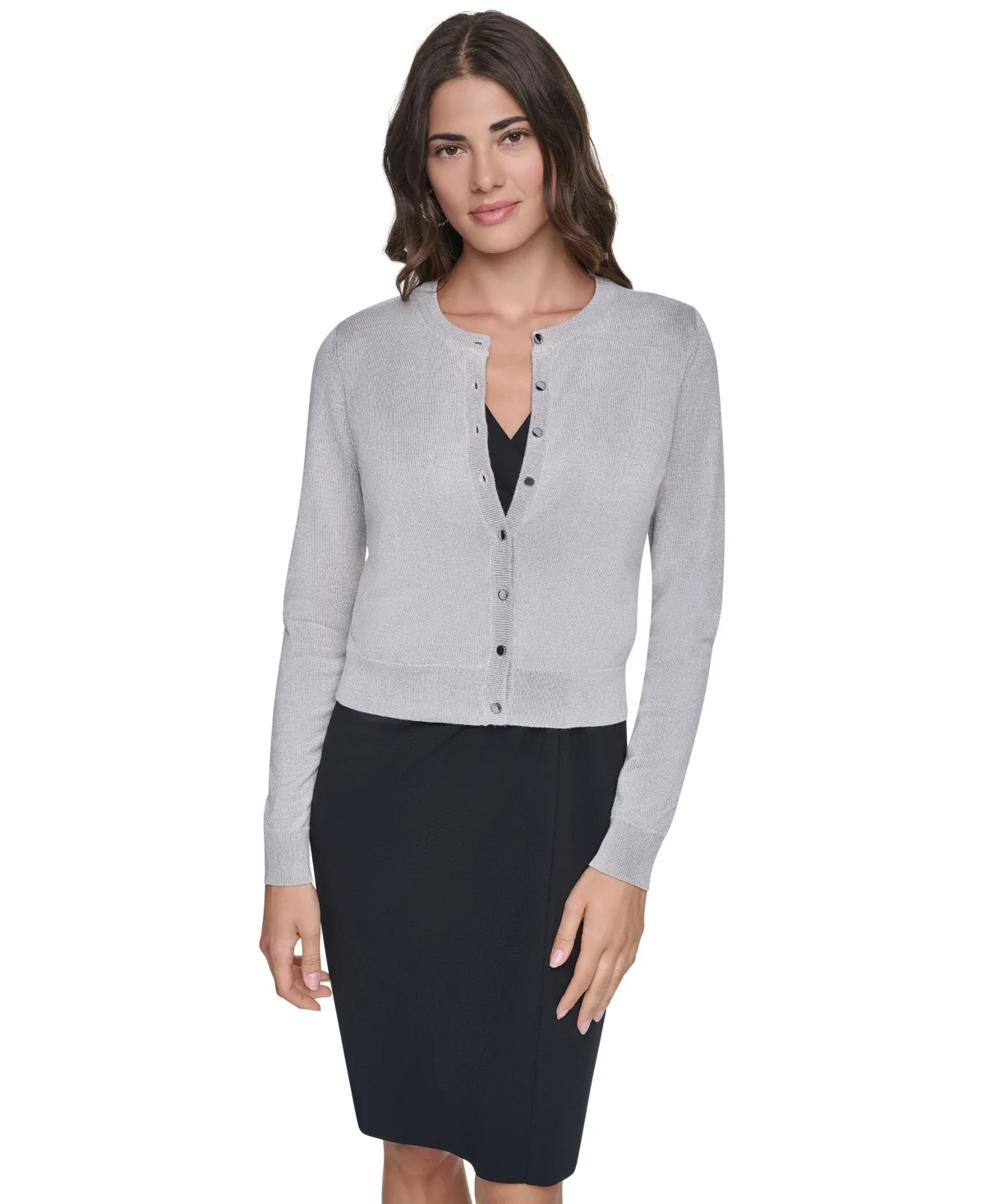 Fitted Crewneck Long-Sleeve Cardigan by DKNY