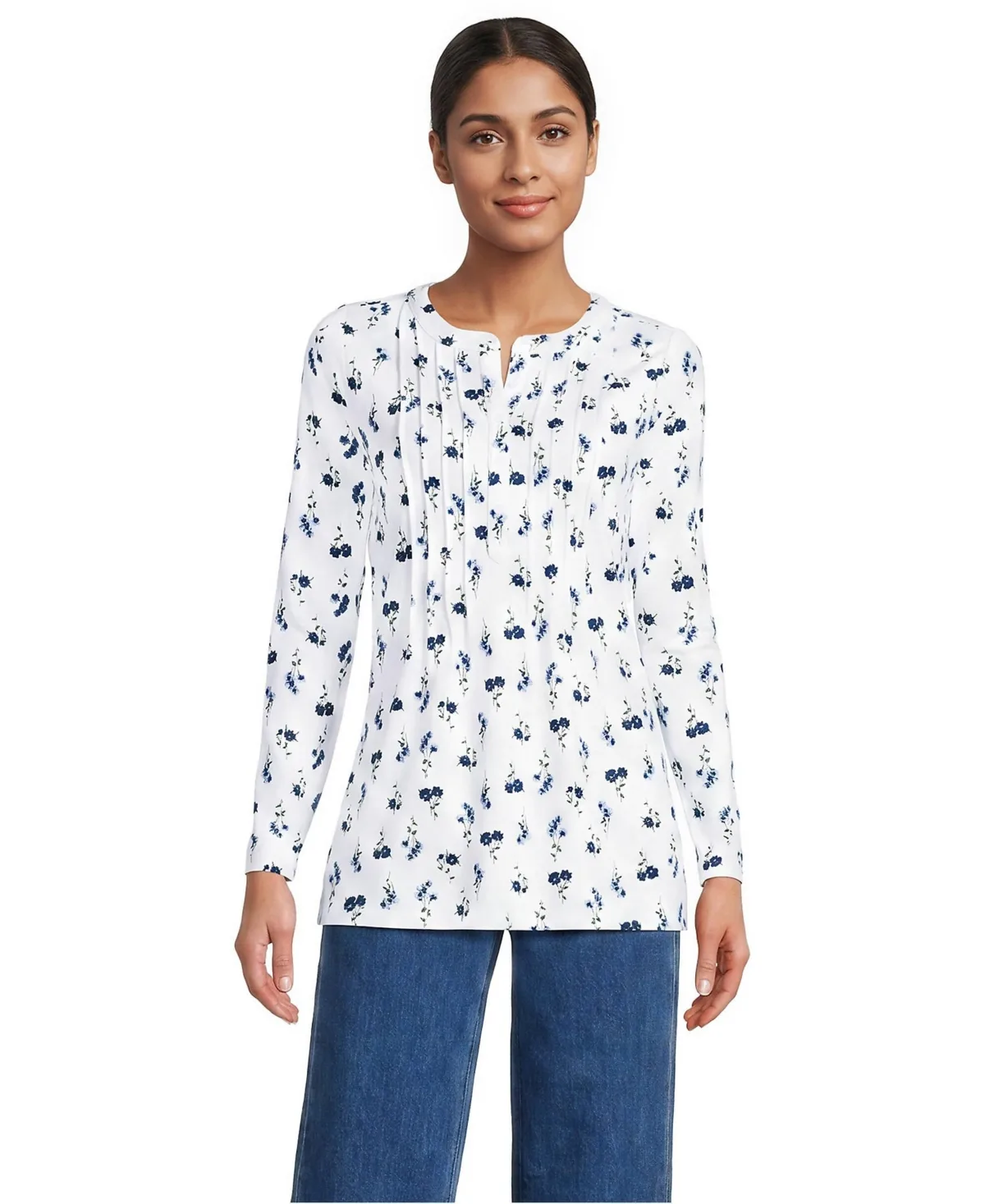 Long-Sleeve Pintuck Tunic Blouse by Lands' End