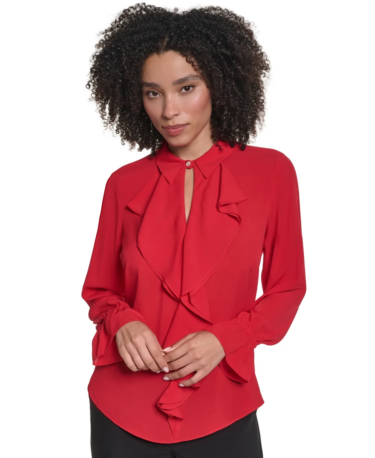 Long-Sleeve Collared Ruffled Blouse by Karl Lagerfeld