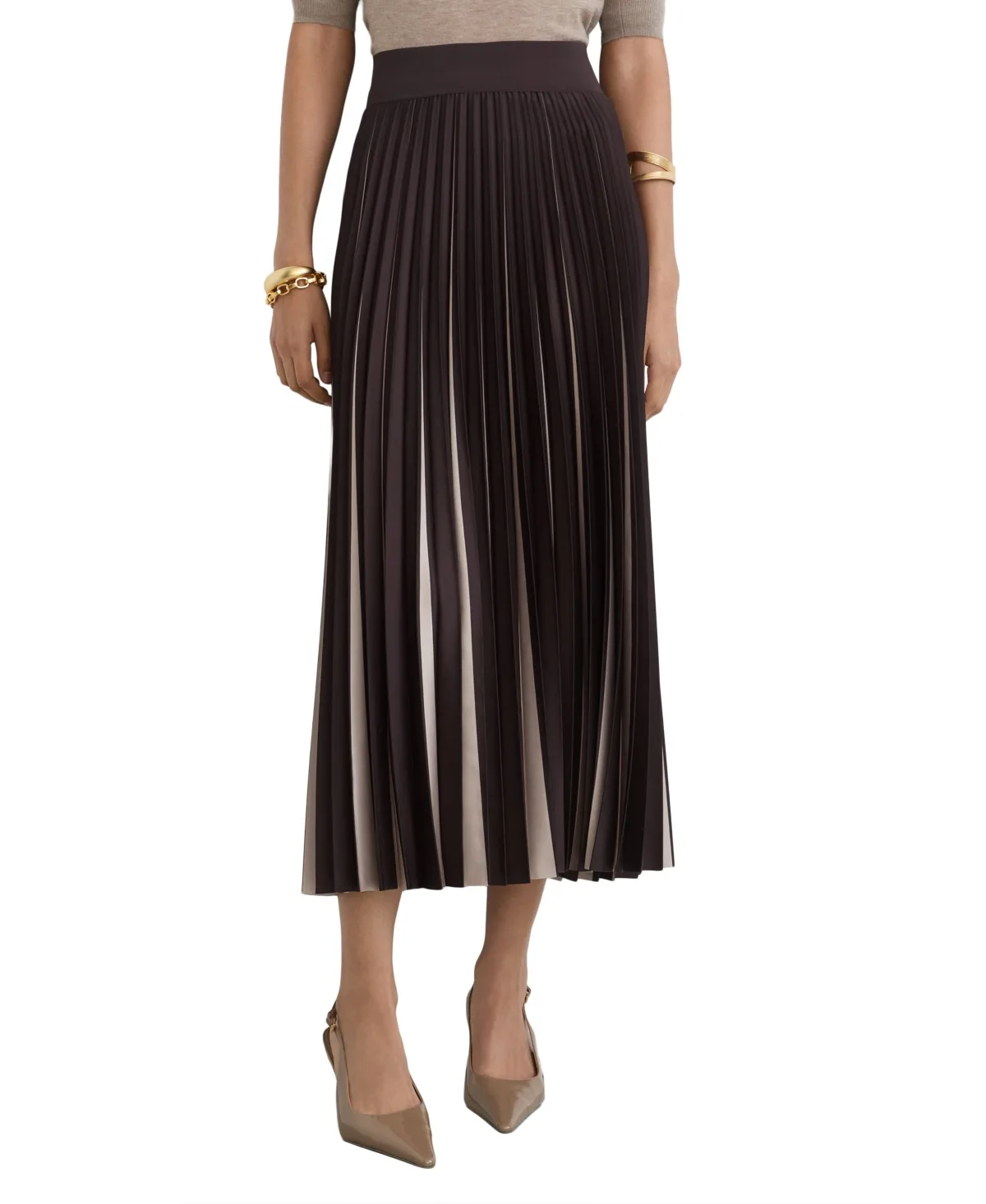 Serena Two-Tone Pleated Midi Skirt by Reiss