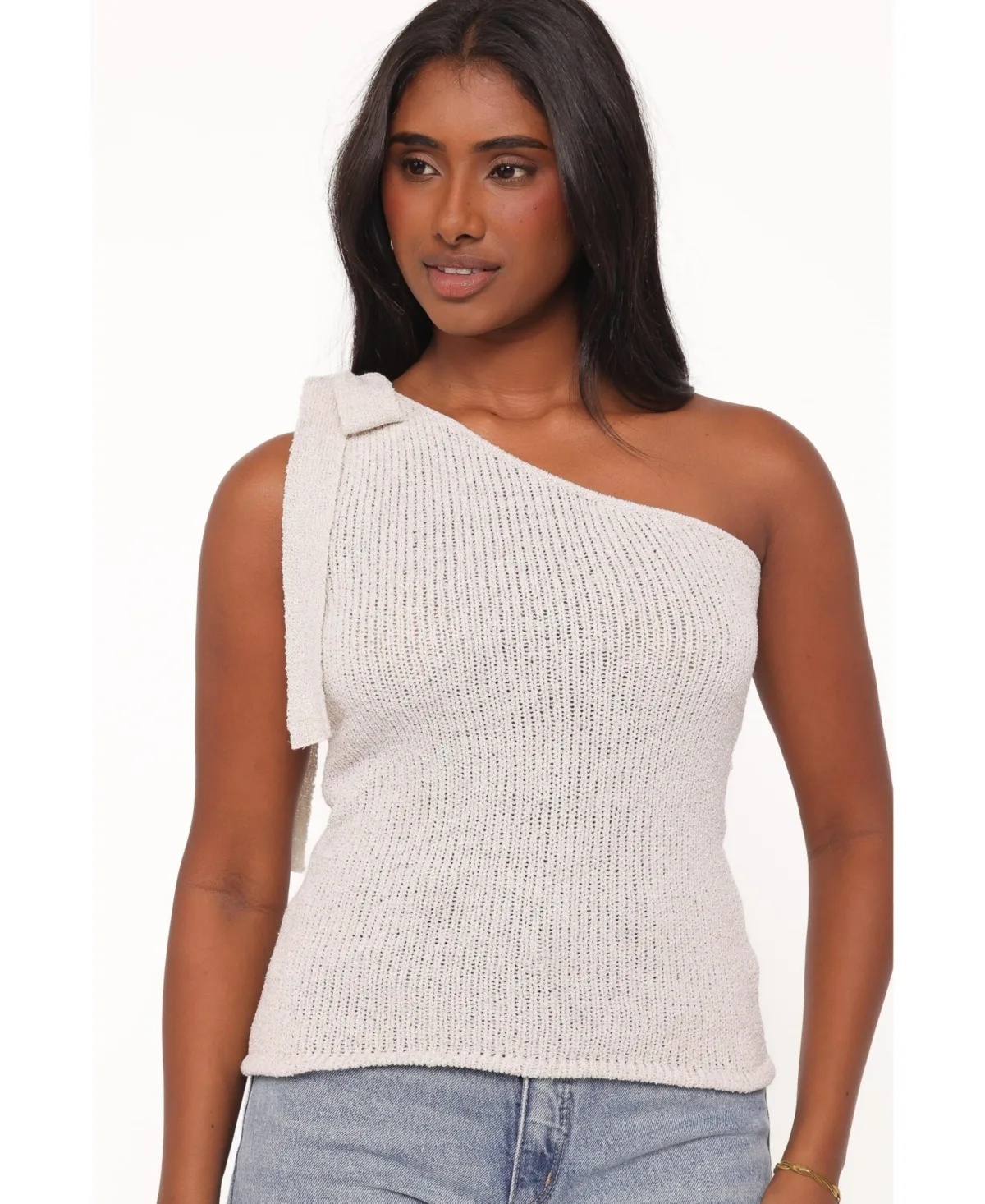 Jutta One-Shoulder Knit Tie-Front Top by Petal & Pup