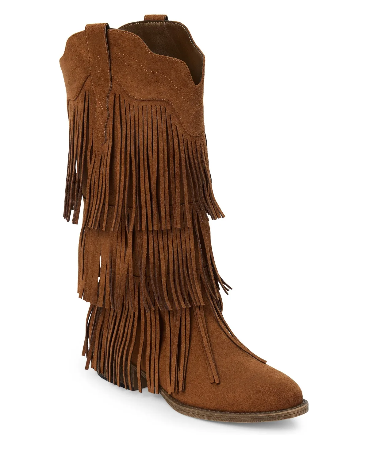 Saloon Western Suede Scalloped-Topline Tiered-Fringe Boots by Matisse