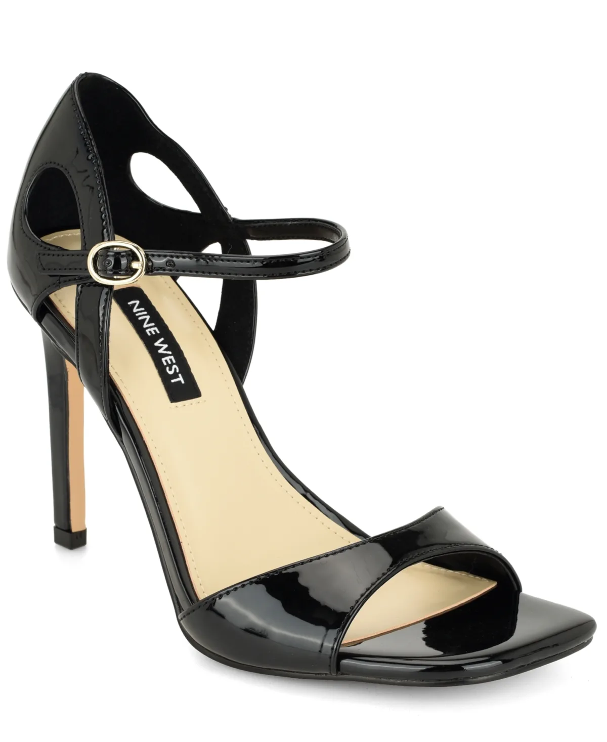 Paddie Square Toe Stiletto Dress Sandals - Black Patent by Nine West