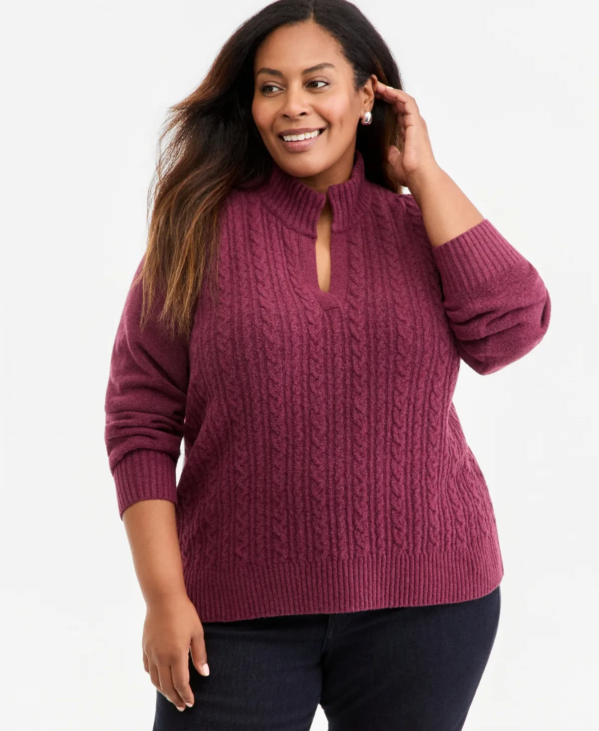 Cable Split Mockneck Long-Sleeve Sweater by Style & Co