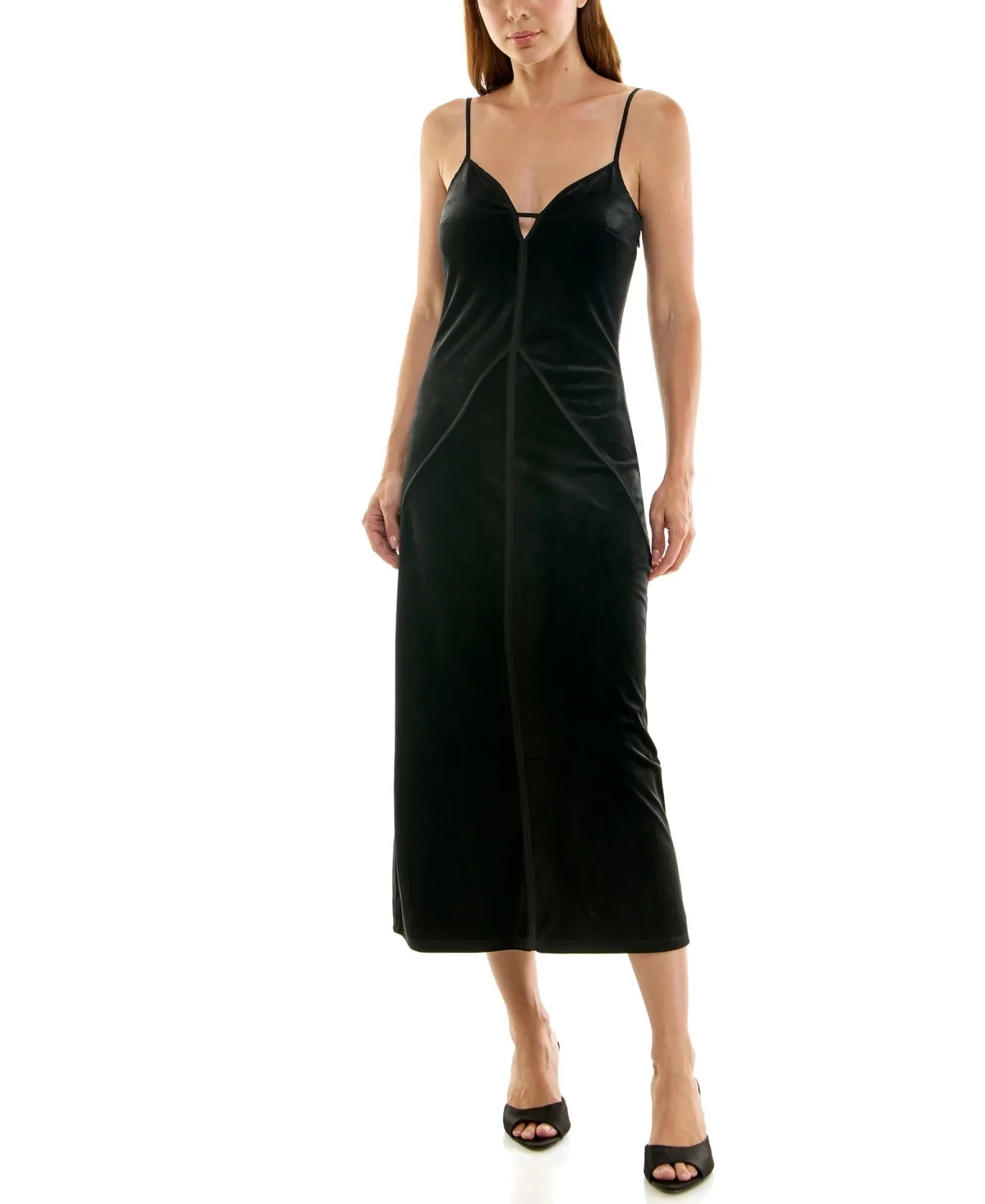 Sleeveless Fitted Midi Dress with Cutout and Piping Detail by Planet Gold