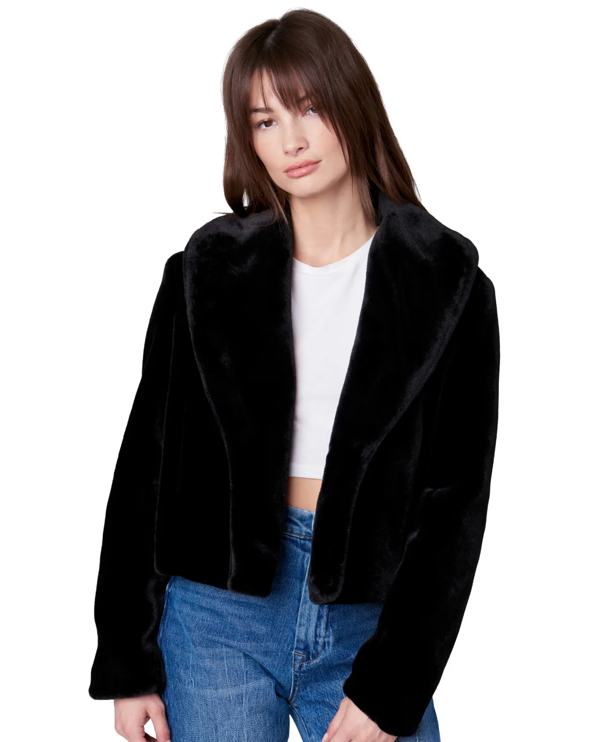 Be My Guest Faux-Fur Shawl-Collar Cropped Jacket by Blank