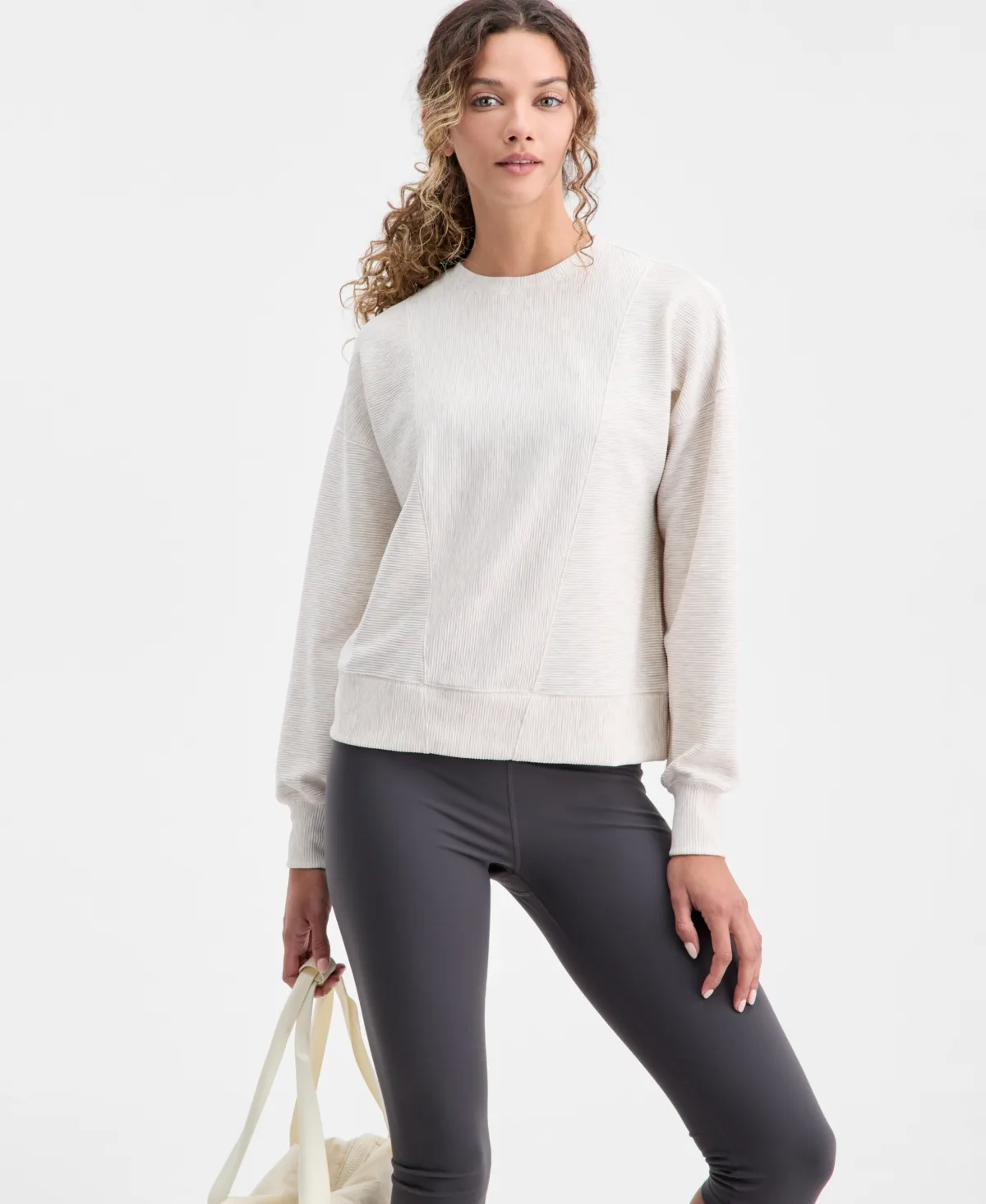 Ribbed Knit Crewneck Sweatshirt by Id Ideology