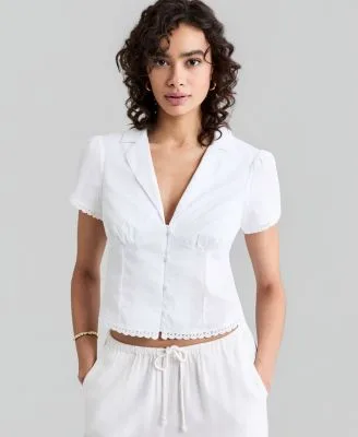 Lace Trim Fitted Cotton Shirt by And Now This