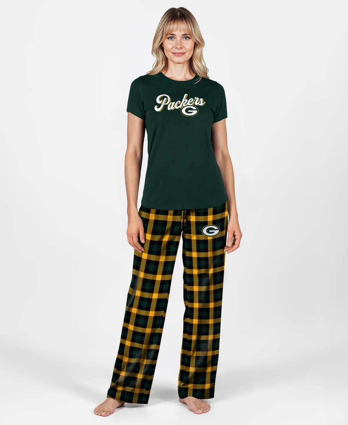Green Bay Packers Highland Short-Sleeve Plaid T-Shirt and Pajama Pants, 2-Piece Set by Concepts Sport