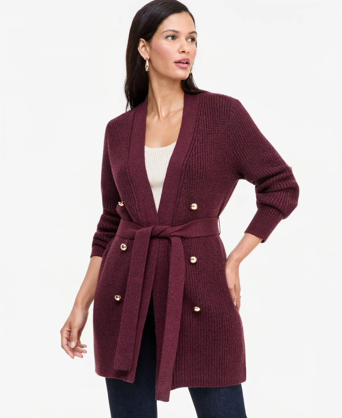Double Breasted Lurex Long-Sleeve Cardigan by INC International Concepts