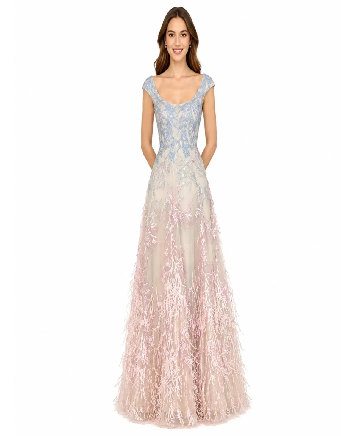 Cap Sleeves Feather Detail Ballgown by Lara