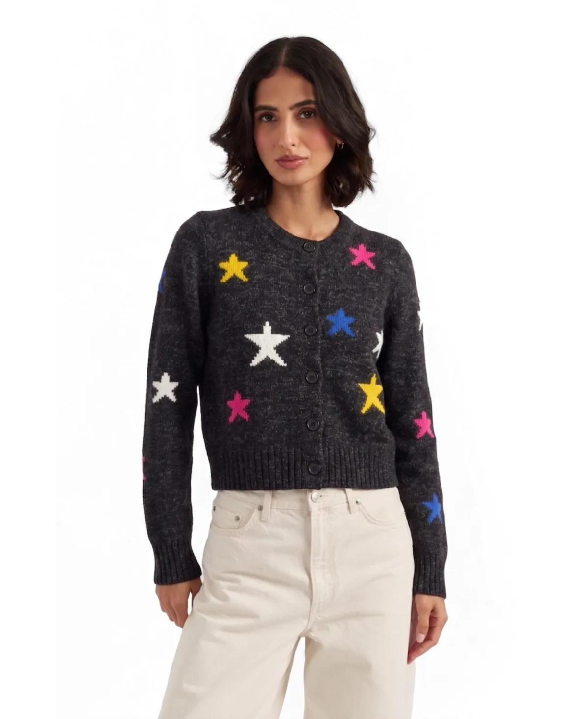 Chinti & Parker Wool-Cashmere Blend Star Crewneck Cardigan by Parker