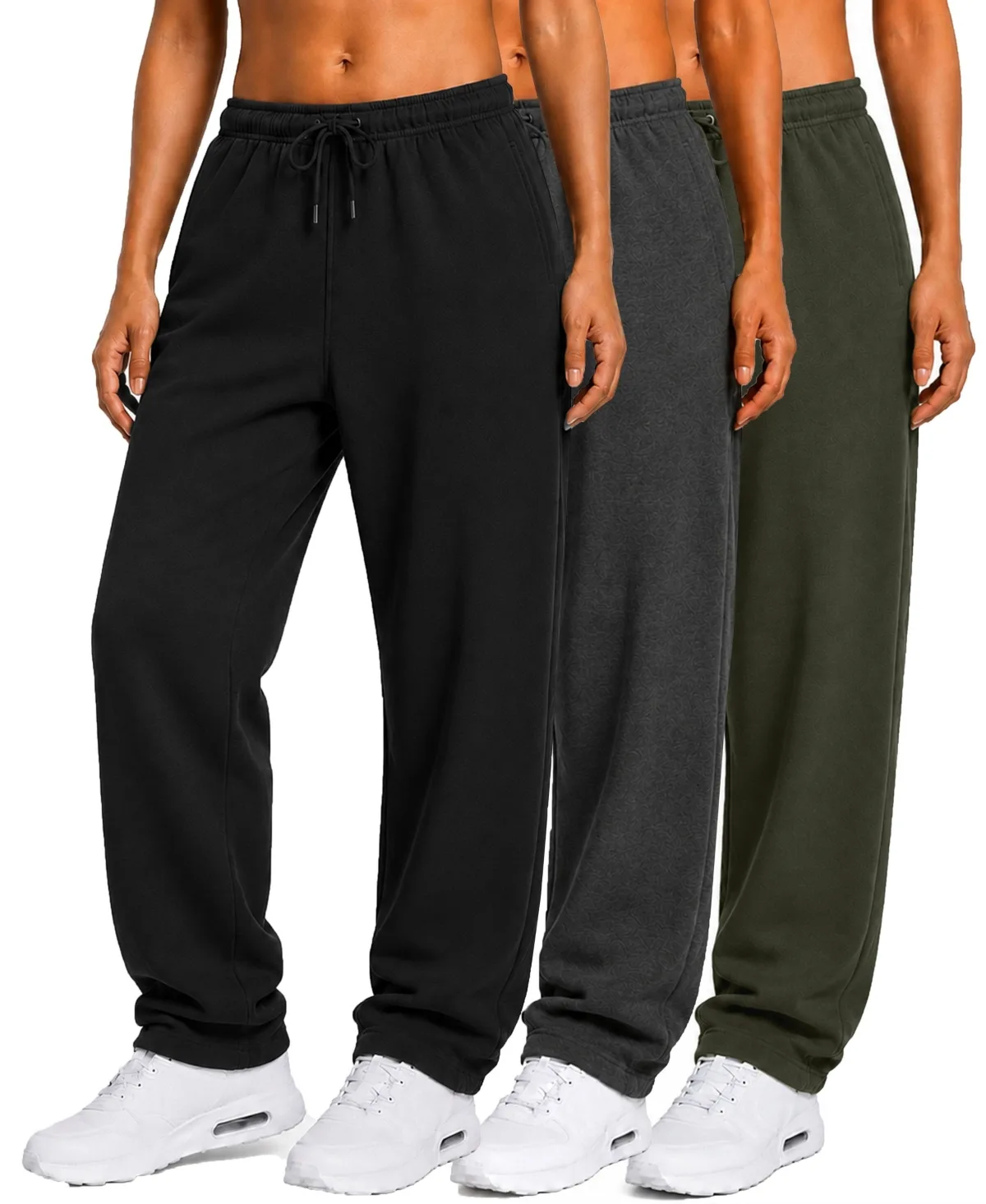 Base Supply Loose Fit Classic Fleece Sweatpants with Open Bottom - 3 Pack by Blu Rock