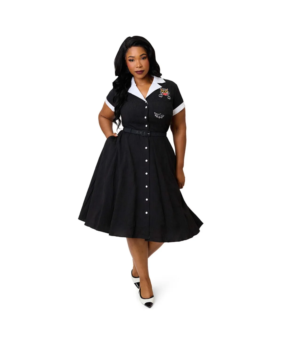 Collared Short Sleeved Belted Alexis Swing Dress
