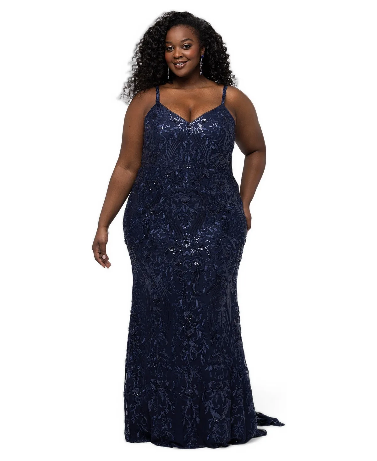 High Hopes Stretch Sequin Fitted V-Neck Formal Dress by Sydneys Closet
