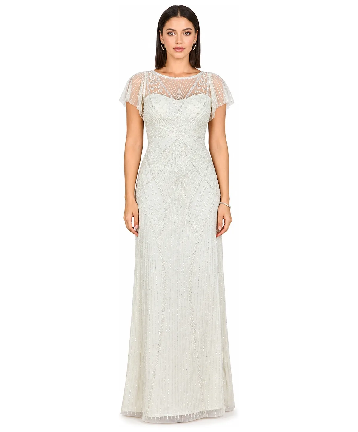 Beaded Faux-Wrap V-Neck Bridal Gown by Lara