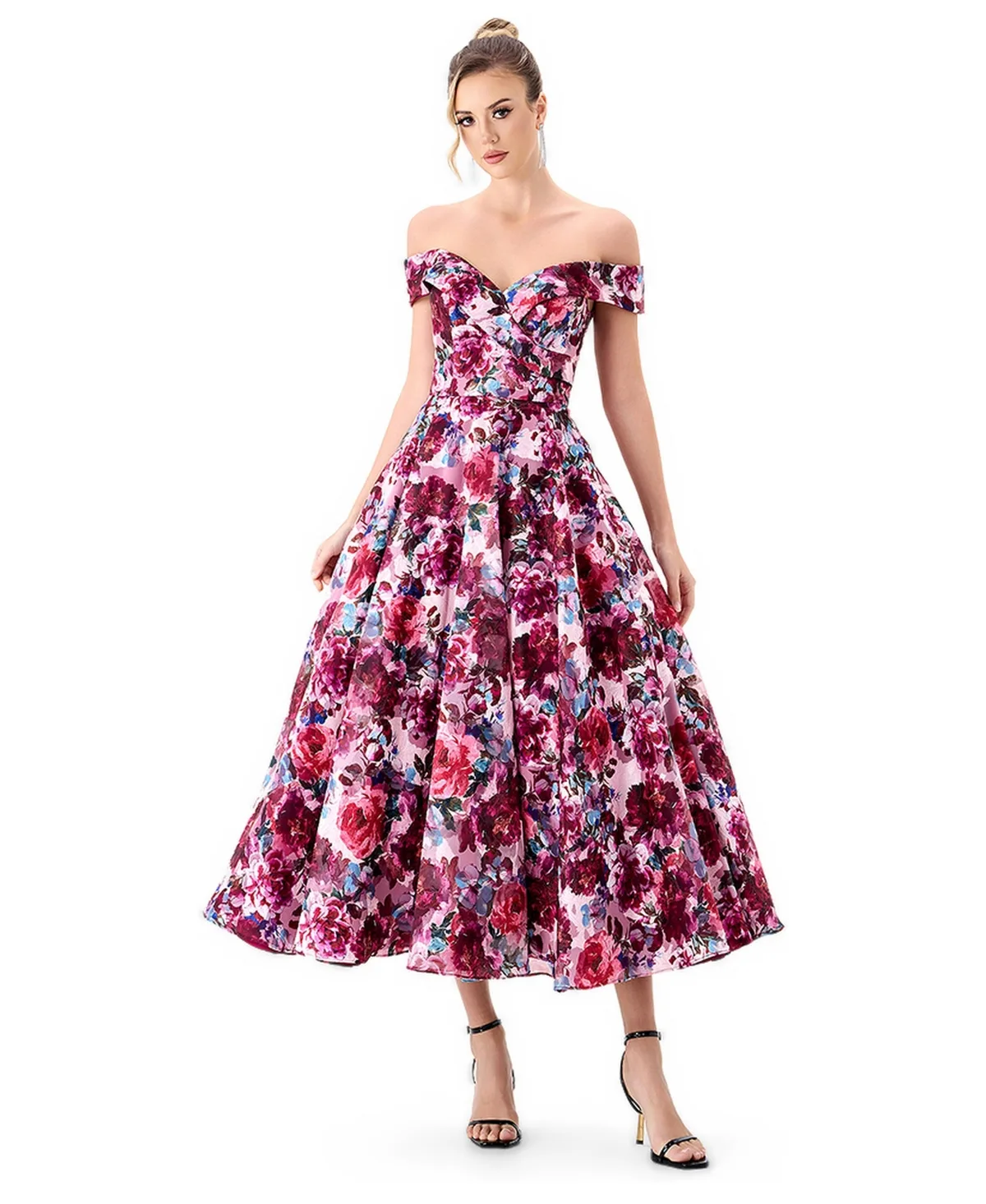 Visage Off-the-Shoulder Sweetheart A-Line Midi Dress by Bariano