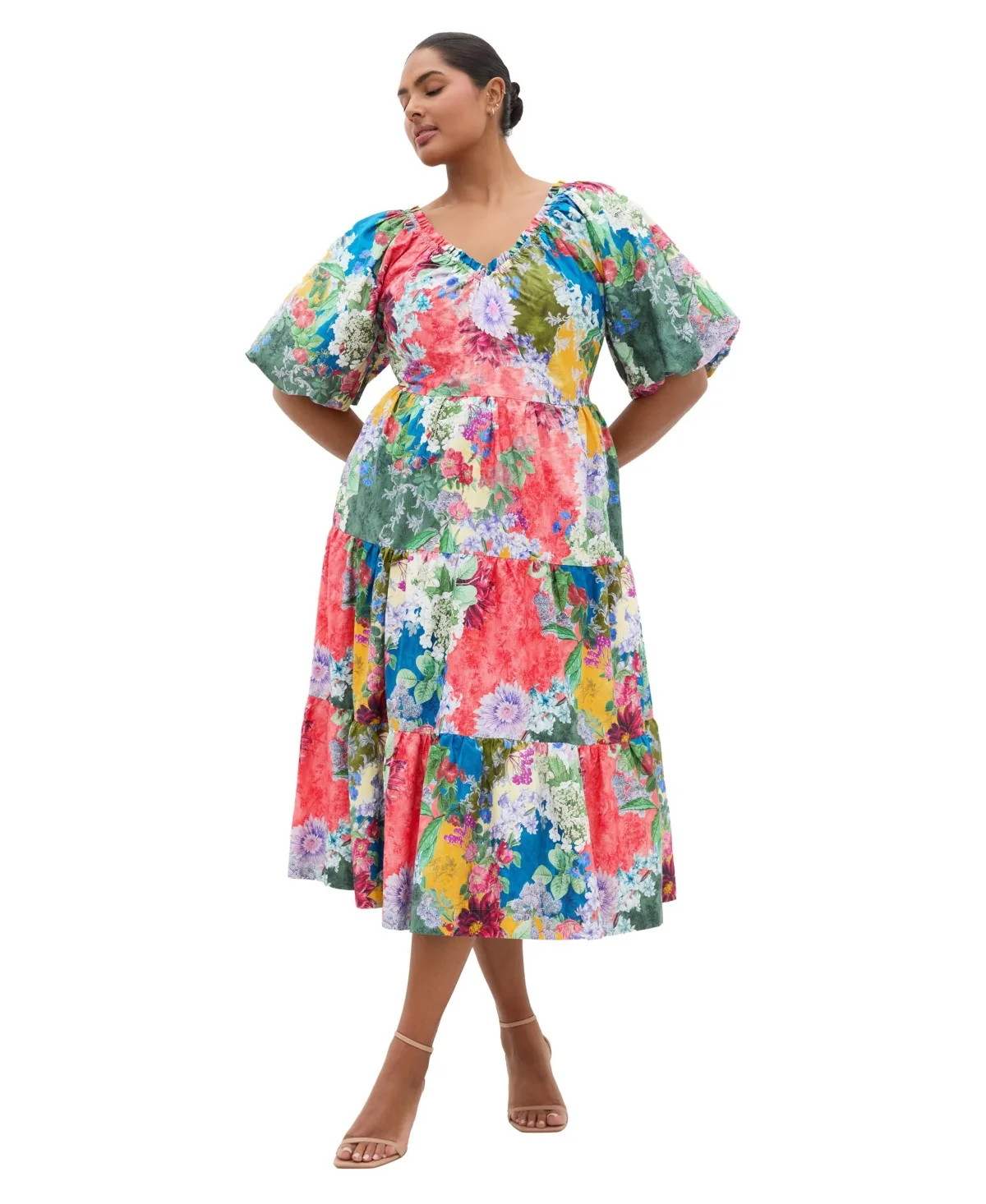 Fantasy Floral Print V Neck Dress