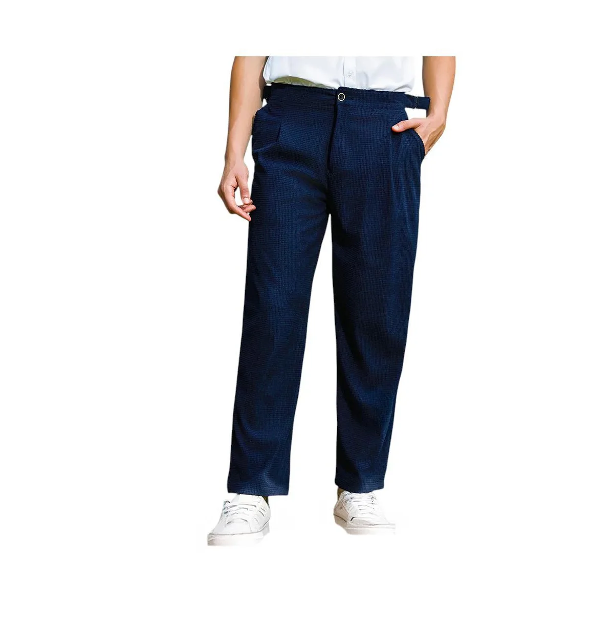 Navy Blue Tailored Waffle Trousers by Campus Sutra